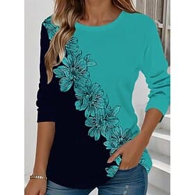 Women's T shirt Long Sleeve Crew Neck Long Sleeve Tunic Floral Graphic Plants Vintage Stylish Classic Round Neck Regular Tops Daily Weekend Print Yellow Light