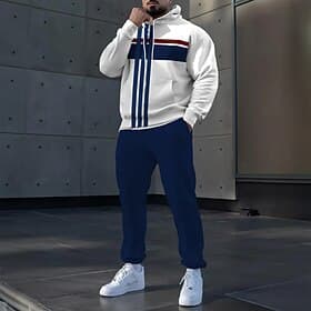 Men's Striped 2pcs 3D Sweatshirt Sets Tracksuit Hoodie Sweatshirt Long Sleeve Long pants Hooded Casual Daily Athleisure 3D Print Drawstring Hooded Spring Fall