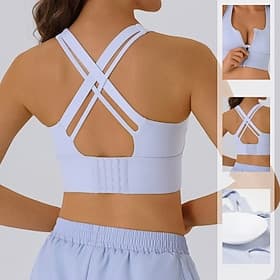 Femmes Soutien-Gorges de Sport Sous-vêtement Supports élevés Respirant Sans-Fil Rembourré Couleur Unie / Unie Sport Tenues de Sport Noir Bleu Salle de sport Fi