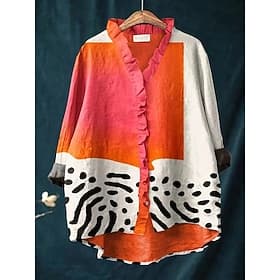 Women's Boho Shirt Ruched Ruffle Graphic Geometric Elegant Bohemia Active V Neck Regular Tops Daily Work Holiday Blue Maroon Black Pink Orange Summer Spring Fa