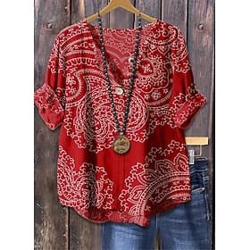 Blouse pour femmes en lin respirant léger élégante bohème active quotidienne vacances plage rose rouge bleu marron été printemps automne