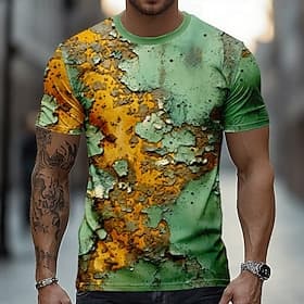 Men's Optical Illusion 3D T Shirt Short Sleeve T shirt 3D Print Crew Neck Shirt Exaggerated Designer Party Street Casual Yellow Brown Green Summer Spring All S