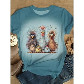 Damen T Shirt Druck Ombre Grafik Hahn Vintage Stilvoll Klassisch Kurzarm Rundhalsausschnitt Normale Oberteile Täglich Wochenende Blau Rosa Grün Khaki Sommer Fr