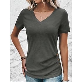 Women's T Shirt Tee Top Solid Color Fashion Classic Casual Short Sleeve V Neck Regular Tops Daily Going out Weekend Army Green Red Purple Rose Pink Gray Summer