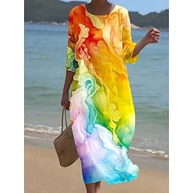 Per donna Abito Midi Vestito Casual Abito Stampato Moda Moderno Quotidiano Spiaggia Weekend Vestibilità regolare Gradiente di Colore Manica 3/4 Girocollo Blu G