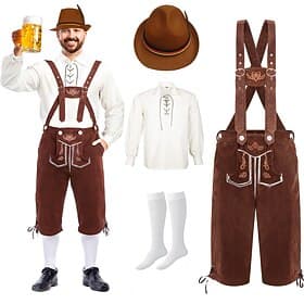 Oktoberfest Lederhosen Hemd Alpenhut Bayerisch Deutsch Wiesn Herren Karneval Party Bier Festival Stoff im traditionellen Stil Austattungen
