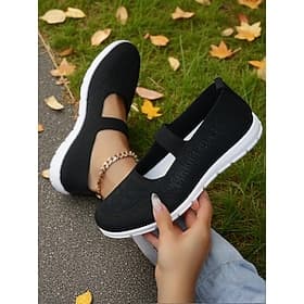 Flyknit Mary Jane-Sneaker für Damen – leichte Wanderschuhe mit elastischem Riemen für Reisen, Fitnessstudio und das Wochenende