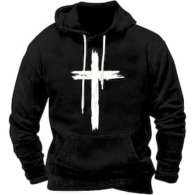 Men's Hoodie Black White Red Blue Brown Hooded Cross Pocket Print Sports Outdoor Daily Holiday Polyester Streetwear Basic Casual Spring Fall Clothing Apparel