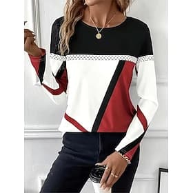 Easter Women's T shirt Long Sleeve Crew Neck Long Sleeve Tunic Graphic Plaid Vintage Stylish Classic Round Neck Regular Tops Daily Print Black Red Blue Purple