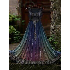 Women's Vintage Viking Celtic Knot Gradient Art Maxi Dress Sundress A Line Dress Slip Dress Pleated Dress Vacation Casual Boho Beach Regular Fit Graphic Sleeve