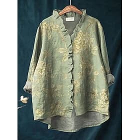 Women's Boho Shirt Ruffle Floral Graphic Bohemia Vintage Stylish Long Sleeve Regular Tops Daily Holiday Sage Green Pink Dusty Rose Purple Fuchsia Summer Spring