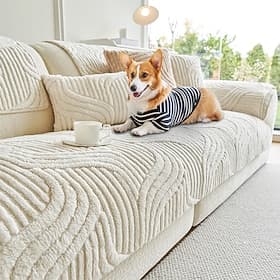 Geometric Pet Friendly Sofa Cover - Soft Plush Non-Slip Couch Protector for Dogs, Modern Furniture Guard, Washable Sectional Slipcover