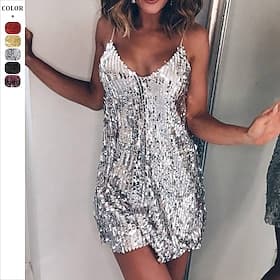 Per donna Mini Abito Abito con Paillettes Abito da Cocktail Abito Elegante Moda Moderno Festa serale Cocktail party Weekend Vestibilità regolare Semplice Senza
