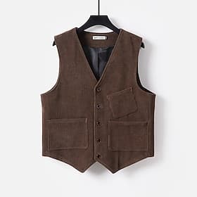 Homme Gilet en velours côtelé Gilet Vacances Soirée Affaires Mode Occasionnel Printemps Automne Avec Poches Boutons Polyester Confortable Uni Droit 1 bouton Co