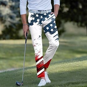 Men's American US Flag Patriotic Dress Pants Golf Pants Trousers Mid Waist Casual Sports Outdoor Slim Fit Pants with Pockets Spring Fall 3D Print White Blue