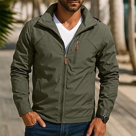 Homme Veste d'Extérieur Veste Tactique Veste coupe-vent Rue Occasionnel Imperméable Coupe-vent Avec Poches Printemps Automne Couleur Unie Occasionnel Col Rabat