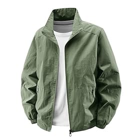 Men's Lightweight Jacket Casual Jacket Outdoor Vacation Warm Zipper Pocket Fall Winter Plain Fashion Streetwear Standing Collar Regular Black Khaki Army Green
