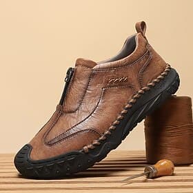 Men's Brown Slip-On Casual Shoes with Non-Slip Sole, Comfortable Outdoor Walking Loafers for Work and Travel