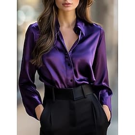 Damen Satinhemd Kleidhemd Arbeitshemd Knopfhemd Einfarbig Elegant Mode Stilvoll Langarm Umlegekragen Hemdkragen Normale Oberteile Arbeit Party-Abendmode Outfit