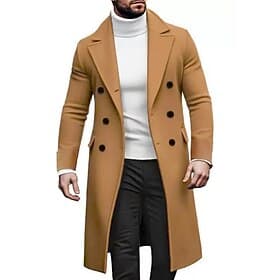 Men's Overcoat Trench Coat Long Trench Coat Going out Fall Winter Polyester Outerwear Clothing Apparel Lapel Double Breasted