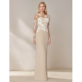 Sheath Column Floor Length Wedding Guest Dress Formal Dresses Evening Gown Mother of the Bride Dress Long Sleeve V Neck Elegant Simple Wedding Guest Chiffon wi