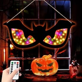 Halloween Decorations Spooky Eyes Lights 21 Inch Large Wooden Halloween Window Eye Lights with 8 Color Modes and USB/Battery Operated for Home Wall Window Tree