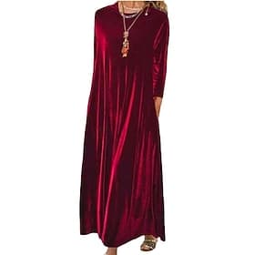 Per donna Abito Midi Vestito Casual Moda Classico Moderno All'aperto Vacanza Ferie Vestibilità regolare Semplice Manica Lunga Girocollo Blu Nero Vino Verde scu