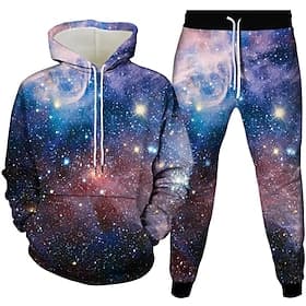 Men's Galaxy 2pcs 3D Sweatshirt Sets Tracksuit Hoodie Sweatshirt Long Sleeve Long pants Hooded Casual Daily Athleisure 3D Print Spring Fall Winter Robin's Egg