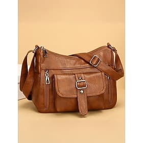 Per donna Borsa a tracolla Borse a Spalla Pelle PU Casuale Ufficio Festa della Mamma Cerniera Tasche Multiple Grande Capacità Impermeabile Leggero Tinta unica