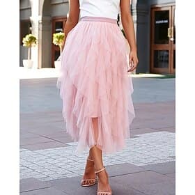 Damen Mode Lässig Midi Mittlere Hüfthöhe Röcke Einfach Unregelmäßiger Saum Fließend Mikroelastisch Urlaub Straße Schwarz Rosa Frühling