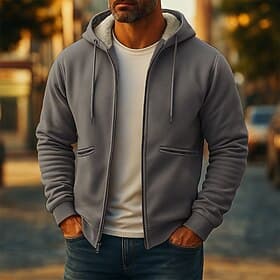 Herren Kapuzensweatshirt Vollreißverschluss-Kapuzensweatshirt Fleece Kapuzensweatshirt Hoodie mit Fleecefutter Gelb Armeegrün Khaki Dunkelgray Mit Kapuze Einfa