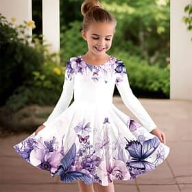 Mädchen' 3D Schmetterling Blume Kleid Langarm Sommer Frühling Urlaub Täglich Ferien Prinzessin Schön Süß Kinder 4-12 Jahre Freizeitkleid A Linie Kleid Knielang