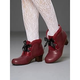 Bottines bordeaux d'inspiration victorienne des années 1900 pour femmes – bottines à talons à lacets en similicuir avec nœud en ruban pour un usage quotidien e