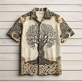Men's Tree Of Life Shirt Summer Shirt Casual Shirt Short Sleeves Hawaiian Casual Resort Beach Vacation Daily Wear Summer Lapel Print Dark Brown Brown Khaki