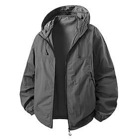 Men's Lightweight Jacket Rain Jacket Outdoor Casual UV Sun Protection Quick Dry Pocket Hooded Summer Spring Fall Solid Color Active Vintage Turndown Regular Wh
