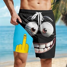 Homme Dessin Animé 3D Drôle Canard Short doublé Short de bain 2 en 1 Shorts de bain Taille Moyenne Hawaïen Fête Poches Latérales Avec doublure de compression T