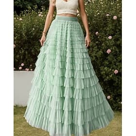Dames leuke Style Princes Maxi Hoge taille Rokken Effen Geplooid Lapwerk Meerlaags Micro-elastisch Feest Feestdagen Rode Wijn Rood Koningsblauw Muntgroen Lente