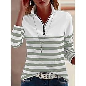 Women's Tunic Graphic Striped Vintage Stylish Classic Long Sleeve Shirt Collar Regular Tops Daily Sports Going out Blue Black Red Green Khaki Spring Fall