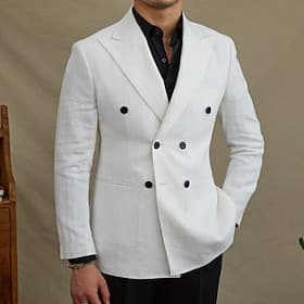 Homme Blazer en lin Blazer Affaires Cocktail Fête de mariage Mode Occasionnel Printemps Automne 30% Lin 60% polyester Uni Avec Poches Boutons Confortable Doubl