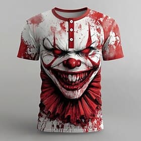 Per uomo Pagliaccio inquietante Burlone Volto umano Maglietta Maglia Henley Manica Corta Designer Grafica Retrò Vintage Casuale Quotidiano Streetwear Estate Pr