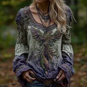 Women's T Shirt Tee Tee Top Print Graphic Fashion Stylish Long Sleeve Round Neck Regular Tops Daily Going out Weekend Purple Spring Fall