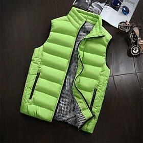 Men's Puffer Vest Vest Gilet Vacation Daily Date Fashion Casual Fall Winter Pocket Polyester Warm Comfortable Solid Color Zipper Stand Collar Regular Fit Black