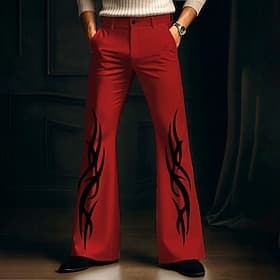 Herren Flamme Disco-Hosen 60er 70er Schlaghosen Mittlere Taille Vintage-Retro Outdoor Party Lässig Seitentaschen Schlaghose Frühling Herbst 3D-Druck Schwarz We