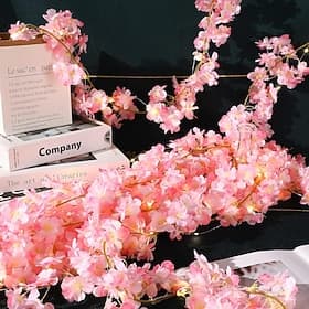 Cherry Blossom Rattan String Lights – Battery Powered Fairy Lights for Wedding, Holiday Room Decor