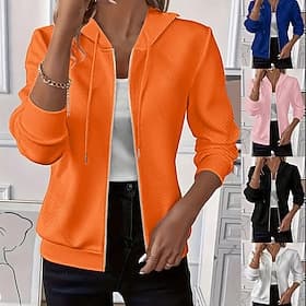 Femmes Pull Fermeture éclair Uni Élégant Occasionnel manche longue À capuche Hauts Réguliers Fête Bleu Noir Blanche Rose Claire Orange Printemps Automne Hiver