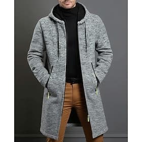 Men's Overcoat Trench Coat Long Trench Coat Vacation Daily Spring Winter Polyester Windproof Warm Outerwear Clothing Apparel Fashion Classic Plain Pocket Hoode