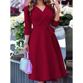 Femmes Robe Midi Robe trapèze Occasionnel Quotidien Fête Coupe régulière Uni Manche 3/4 Col en V Noir Vin Violet Été Printemps Automne