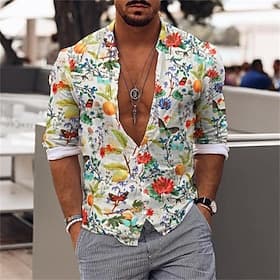 Homme Fleuri Chemise manche longue Sports Mode Designer Quotidien Fête Printemps Été Col Rabattu Imprimé Boutonné Bleu Blanche Rose Claire Violet Vert