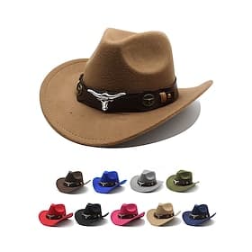 Cowboyhut für Herren mit Stierkopfband – Vintage-Fedora aus Filz mit breiter Krempe für Rodeo, Outdoor-Stil und Weihnachtsgeschenk
