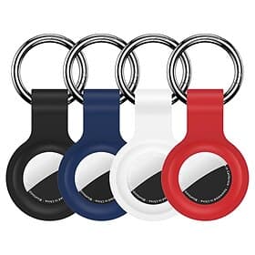 4 Pack Compatible with Apple AirTag Holder Case Keychain Silicone Key Chain Ring Cases Cover Tags GPS Tracker Item Tag Finders Accessories for Bags Luggages Fo